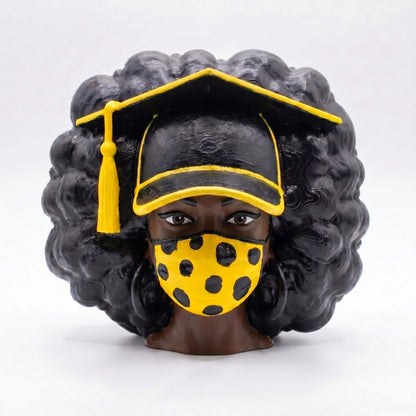 SUPERVALUECHOICE HCSEUA00059  Z-Unpainted Tassel Grad Hat Curly Hair African Lady Head Resin Mold Base for Handmade DIY Jewelry Craft Supplies 2" × 2.7" × 0.5"