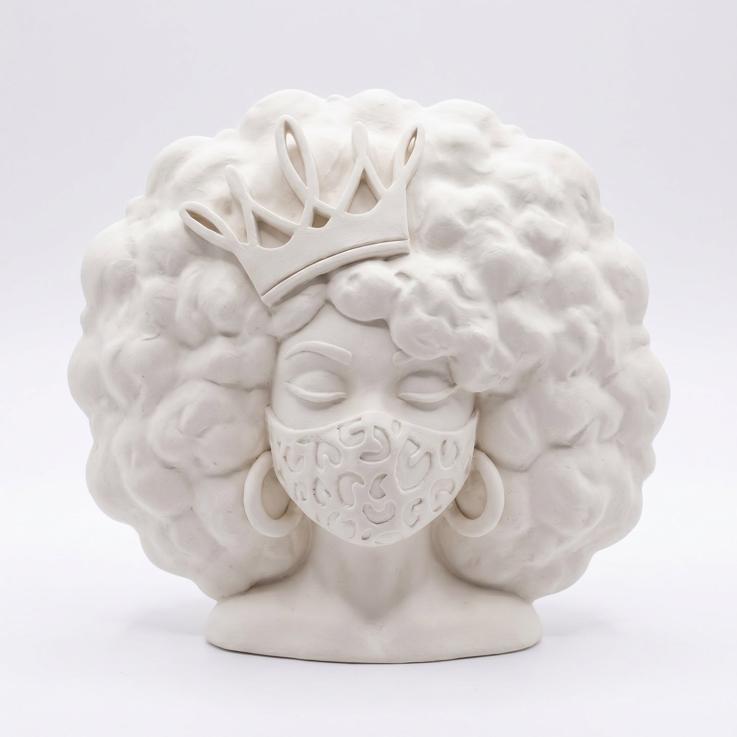SUPERVALUECHOICE HCSEUA00062  Z-Paint Your Own Leopard Print Mask Curly Hair Queen Sculpture Blank Customizable Craft Blanks for Brooch & Keyring Making1.6" × 2.7" × 0.5"