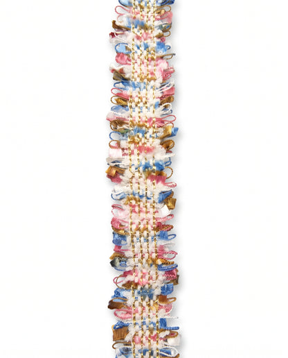 SuperValueChoice HCSEOA00008 Pastel Fringe Tweed Woven Trim Metallic Gold Thread Decorative Ribbon for Dress Hair Accessory DIY Sewing Craft ,0.98in width