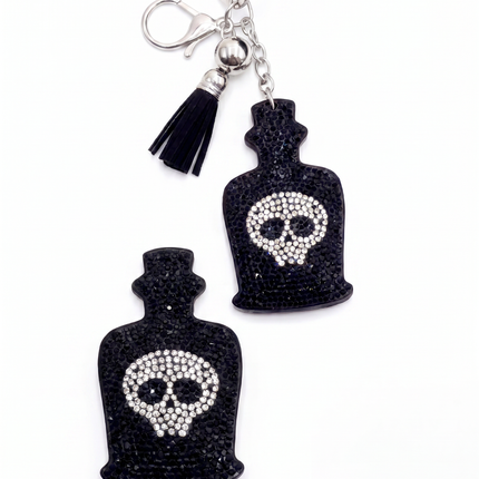 SUPERVALUECHOICE HCSESA00033 Sparkly Black Skull Bottle Rhinestone Keychain & Brooch