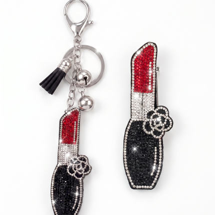 SUPERVALUECHOICE HCSESA00034 Rhinestone Lipstick Keychain & Brooch Sparkly Accessory