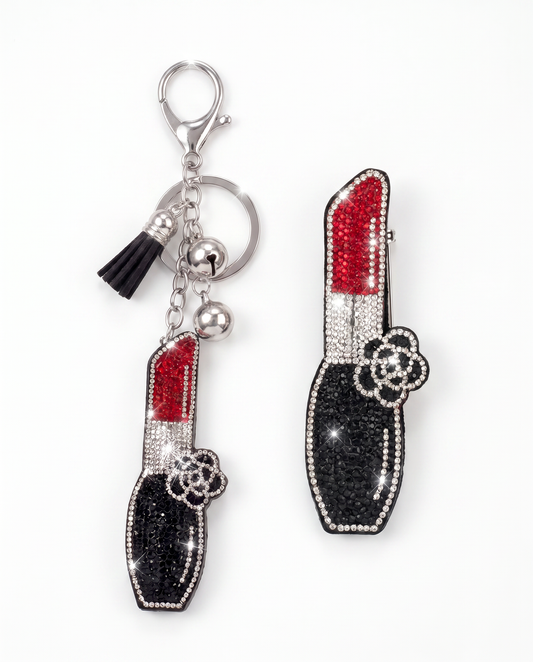 SUPERVALUECHOICE HCSESA00034 Rhinestone Lipstick Keychain & Brooch Sparkly Accessory