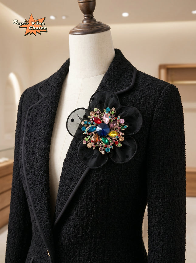 SUPERVALUECHOICE HCSESA00005 Black Polka-Dot Flower Brooch