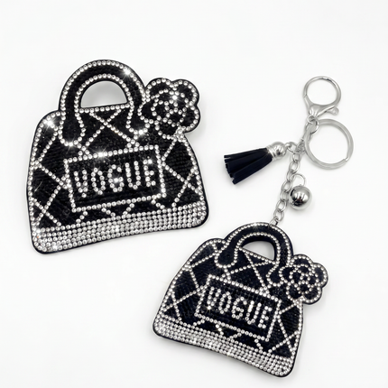 SUPERVALUECHOICE HCSESA00031 Sparkly Black Handbag Rhinestone Keychain&Brooch