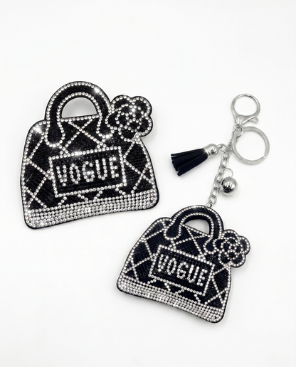 SUPERVALUECHOICE HCSESA00031 Sparkly Black Handbag Rhinestone Keychain&Brooch