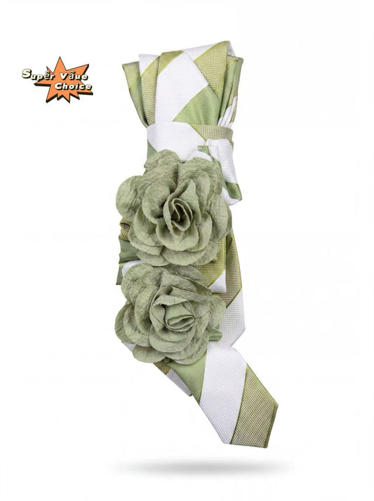 SUPERVALUECHOICE HCSEZA00001 Green Striped Floral Bow Tie