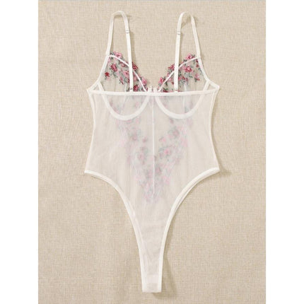 SVCSH000102  Lace embroidered sexy underwear see-through one-piece pajama