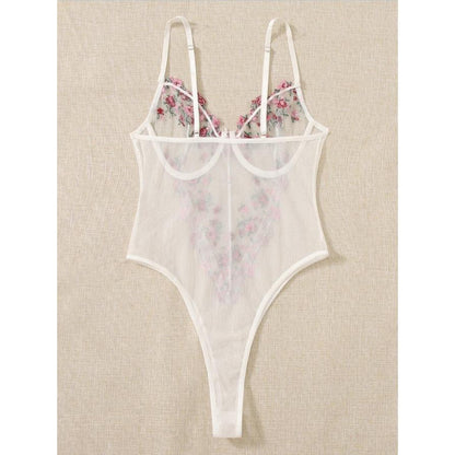 SVCSH000102  Lace embroidered sexy underwear see-through one-piece pajama