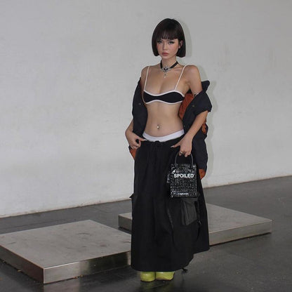 SVCST000050 Sexy color-blocking, ultra-short inner top with a halter top, a stylish and versatile crop top that exposes the navel