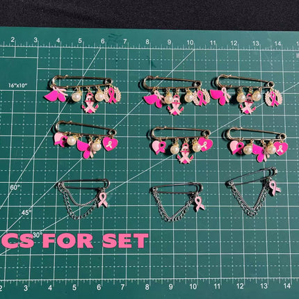 SUPERVALUECHOICE SVC-B0001 9 Pcs Breast Cancer Awareness Safety Pin Brooch Set