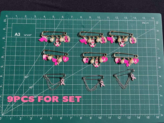 SUPERVALUECHOICE SVC-B0001 9 Pcs Breast Cancer Awareness Safety Pin Brooch Set