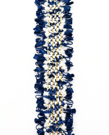 SuperValueChoice HCSEOA00007 Pastel Fringe Tweed Woven Trim Metallic Gold Thread Decorative Ribbon for Dress Hair Accessory DIY Sewing Craft ,0.98in width