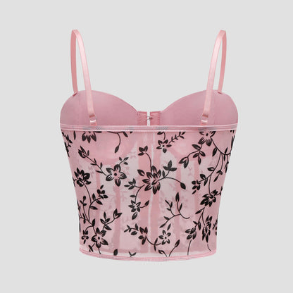 SVCT000088 Sexy corset, velvet lace flower, spicy V-neck fishbone button mini vest