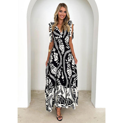 SVCD000123 Summer fashion women's long V-neck sleeveless Bohemian-style dress