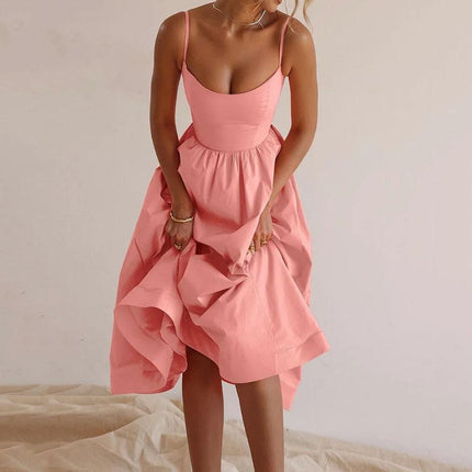 SVCD000100 Women Strapless Ruched High Waist Wrap Split Asymmetrical Beach Maxi Long Dress
