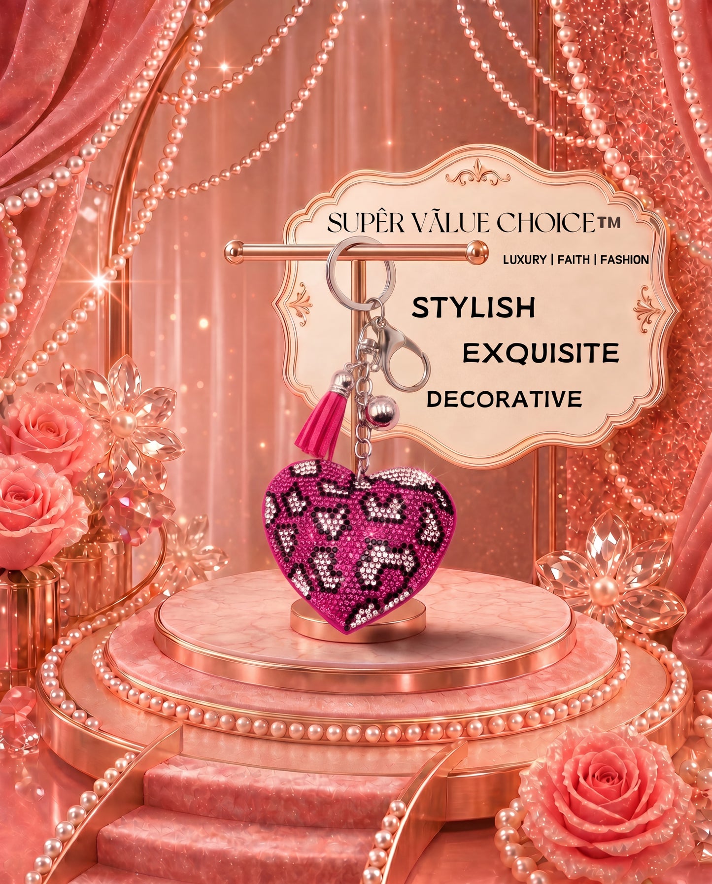 SUPERVALUECHOICE HCSESA00029 Crystal Heart Keychain and Brooch
