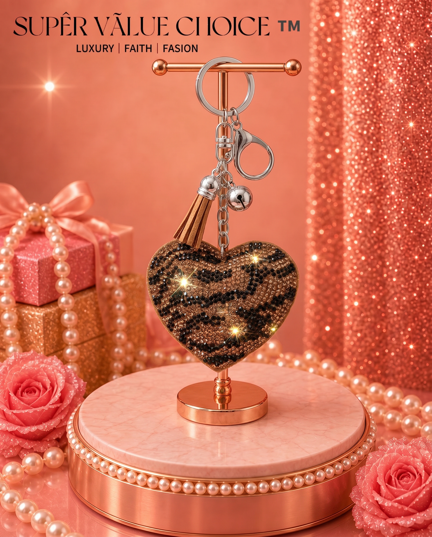 SUPERVALUECHOICE HCSESA00044 Sparkly Rhinestone Heart Bow Keychain Brooch