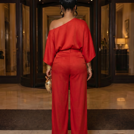 SUPERVALUECHOIC HCSEW00041 Tamale Festival 2pieceset Vacation Quiet luxury, loud presence lookbook 2026 JUMPSUITS Maxi Outfit  hides my lower belly SpringRed Satin-Soft Stretchy  Puff Sleeve  & Lantern Pants – Curve-Hugging, UPF50+ Womenswear casual