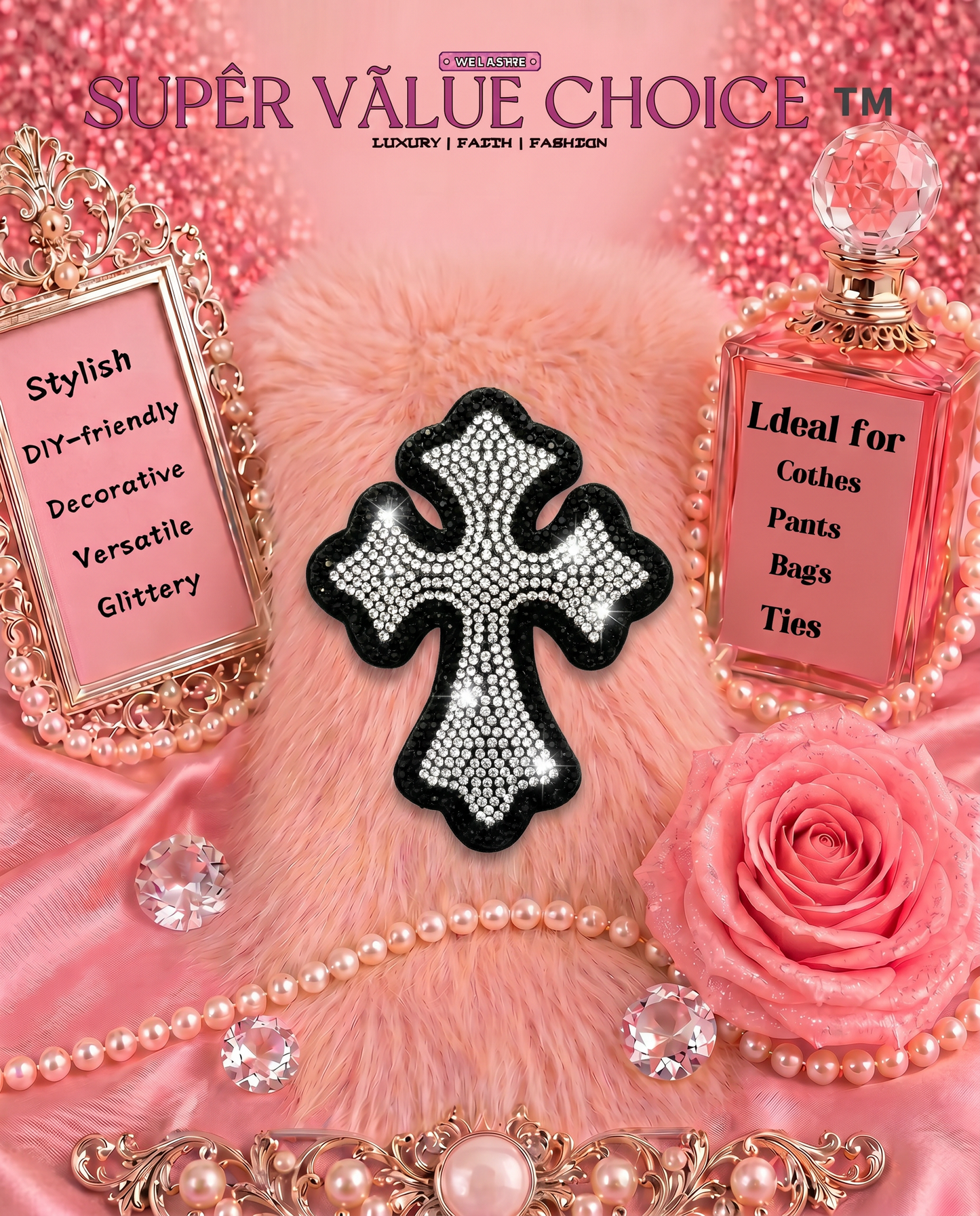 SUPERVALUECHOICE HCSESA00024 Rhinestone Cross Keychain & Brooch