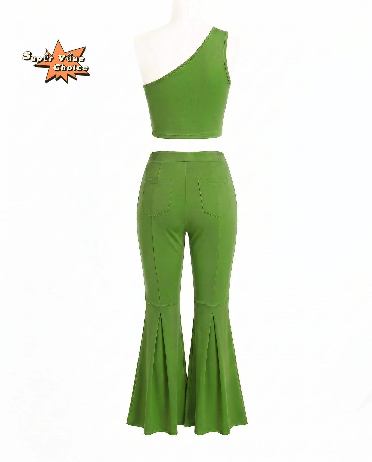 SUPERVALUECHOICE HCSEBB00001 One-Shoulder Crop Top & Flare Pants Two-Piece Set