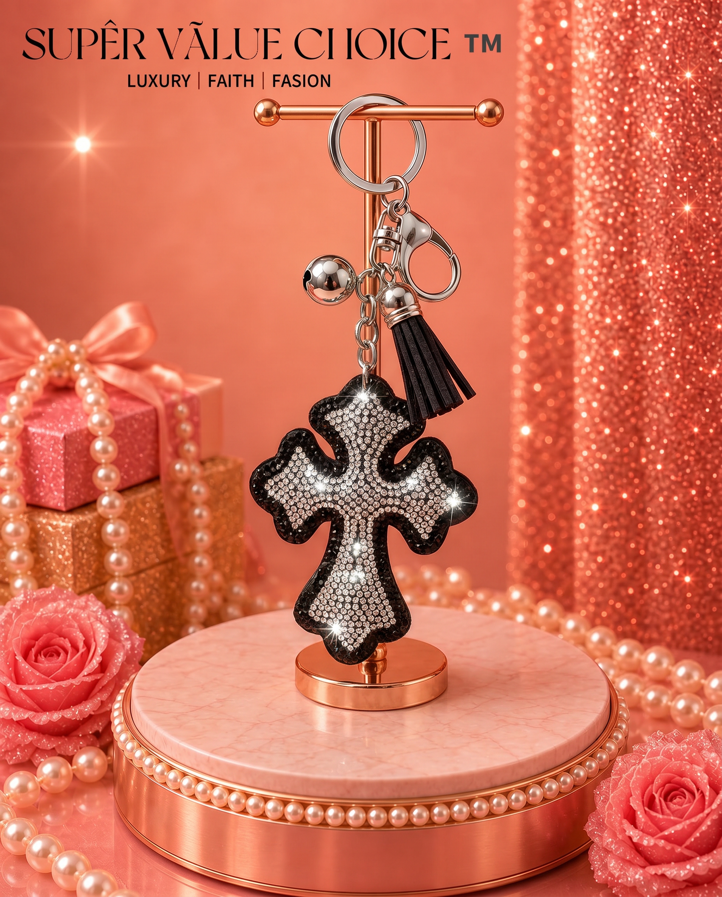SUPERVALUECHOICE HCSESA00024 Rhinestone Cross Keychain & Brooch