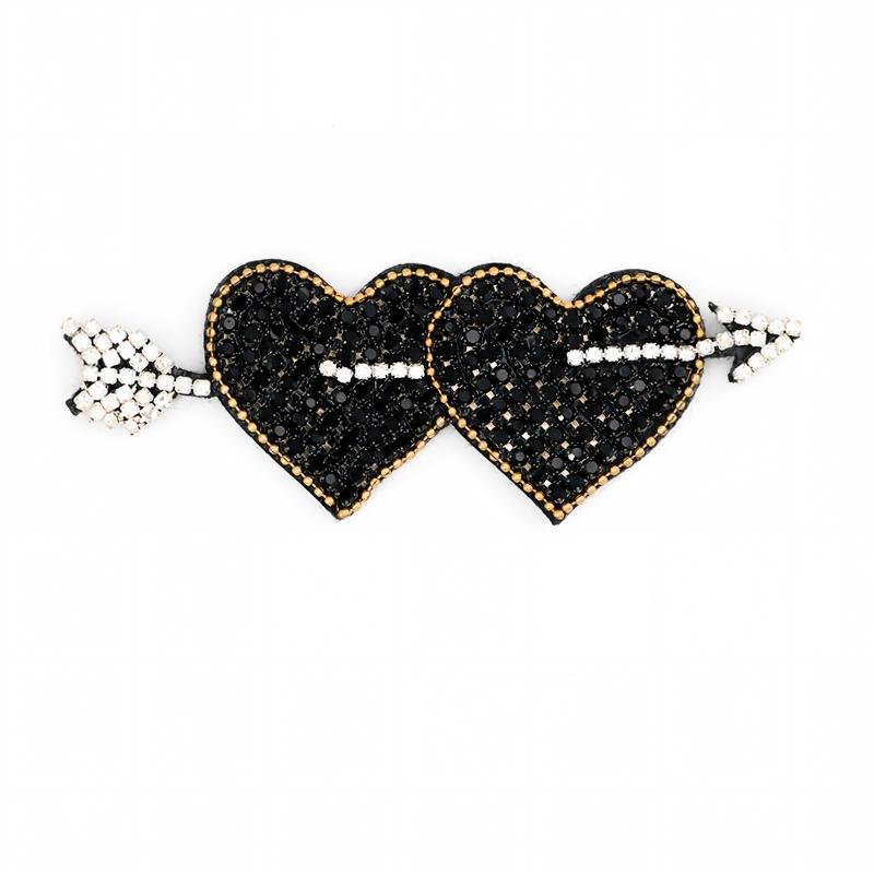 SUPÊR VÃLUE CHOICE  HCSEYD00011 Arrow Through Heart Rhinestone Applique Crystal Beaded Love Heart Sew On Patch for Jacket Jeans Tote Bag DIY Craft Decor