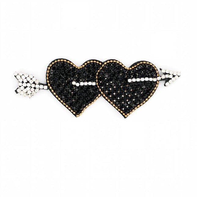 SUPÊR VÃLUE CHOICE  HCSEYD00011 Arrow Through Heart Rhinestone Applique Crystal Beaded Love Heart Sew On Patch for Jacket Jeans Tote Bag DIY Craft Decor