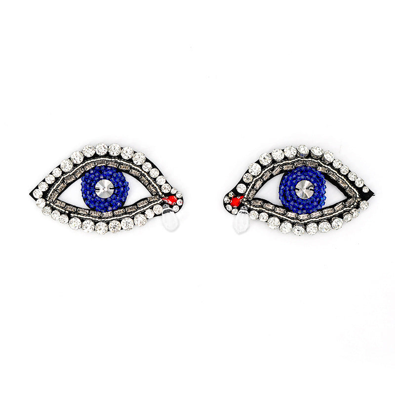 SUPÊR VÃLUE CHOICE  HCSEYD00013 Evil Eye Rhinestone Crystal Applique Blue Beaded Eye Shape Sew On Patch with Teardrop Crystal Tassel for Jacket Bag DIY Craft Decor