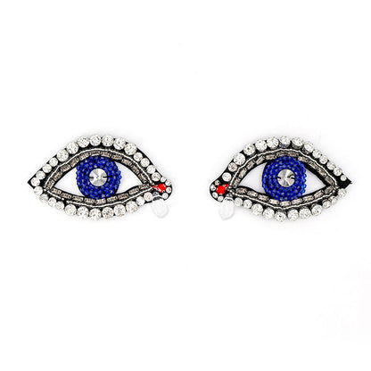 SUPÊR VÃLUE CHOICE  HCSEYD00013 Evil Eye Rhinestone Crystal Applique Blue Beaded Eye Shape Sew On Patch with Teardrop Crystal Tassel for Jacket Bag DIY Craft Decor