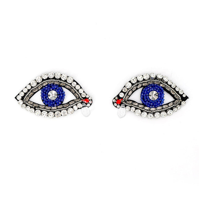 SUPÊR VÃLUE CHOICE  HCSEYD00013 Evil Eye Rhinestone Crystal Applique Blue Beaded Eye Shape Sew On Patch with Teardrop Crystal Tassel for Jacket Bag DIY Craft Decor
