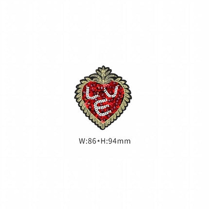 SUPÊR VÃLUE CHOICE  HCSEYD00014 Sacred Heart Sequin Beaded Applique Gold Radiant Heart Rhinestone Sew On Patch for Jacket Jeans Tote Bag DIY Craft Decor