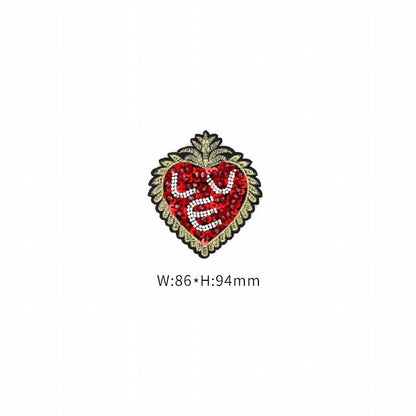 SUPÊR VÃLUE CHOICE  HCSEYD00014 Sacred Heart Sequin Beaded Applique Gold Radiant Heart Rhinestone Sew On Patch for Jacket Jeans Tote Bag DIY Craft Decor