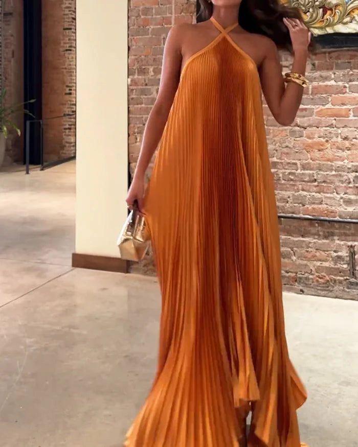 SUPERVALUECHOICE HCSEAA00003 Halter Backless Pleated Dress