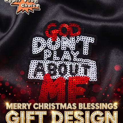 SUPERVALUECHOICE HCSEYC00022 Small Size God Don't Play Bout Me Sequin Iron On Patch Clothing DIY Decor Applique 2.95''×3.39''