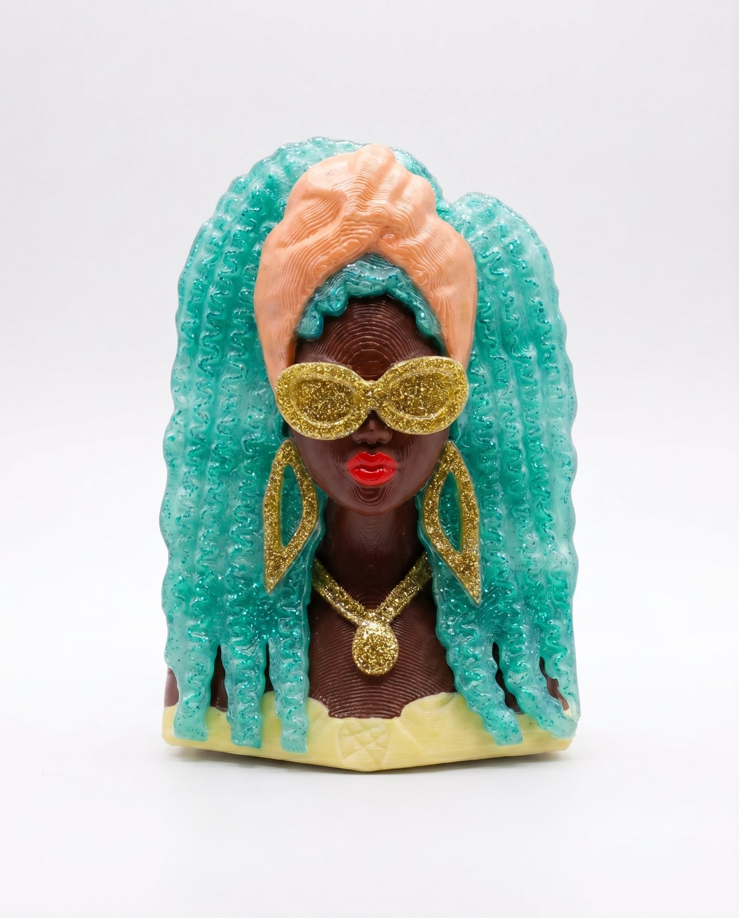 SUPERVALUECHOICE HCSEUA00027 Z-Customizable Unpainted Gold Glitter Sunglasses Black Woman Bust Figurine Base, DIY Handcraft Supplies for Keychains Brooches 2" × 2.7" × 0.5"