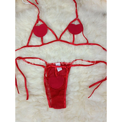 SVCL000110 Two-pieces underwear set with hollowed-out heart three-point style