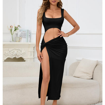 SVCD000061 Halter solid color cut-out crop top sexy dress is fashionable and sexy