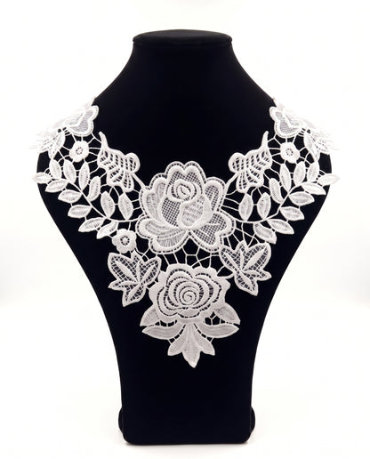SUPERVALUECHOICE HCSEYB00091 Hollow Floral Guipure Lace Neck Applique Vibrant Color Rose Embroidery Collar Patch for Blouse Formal Wear Sew Decoration 12.59'' X 12.59''