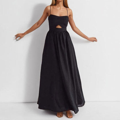 Elegant and fashionable solid-color strappy sleeveless dress