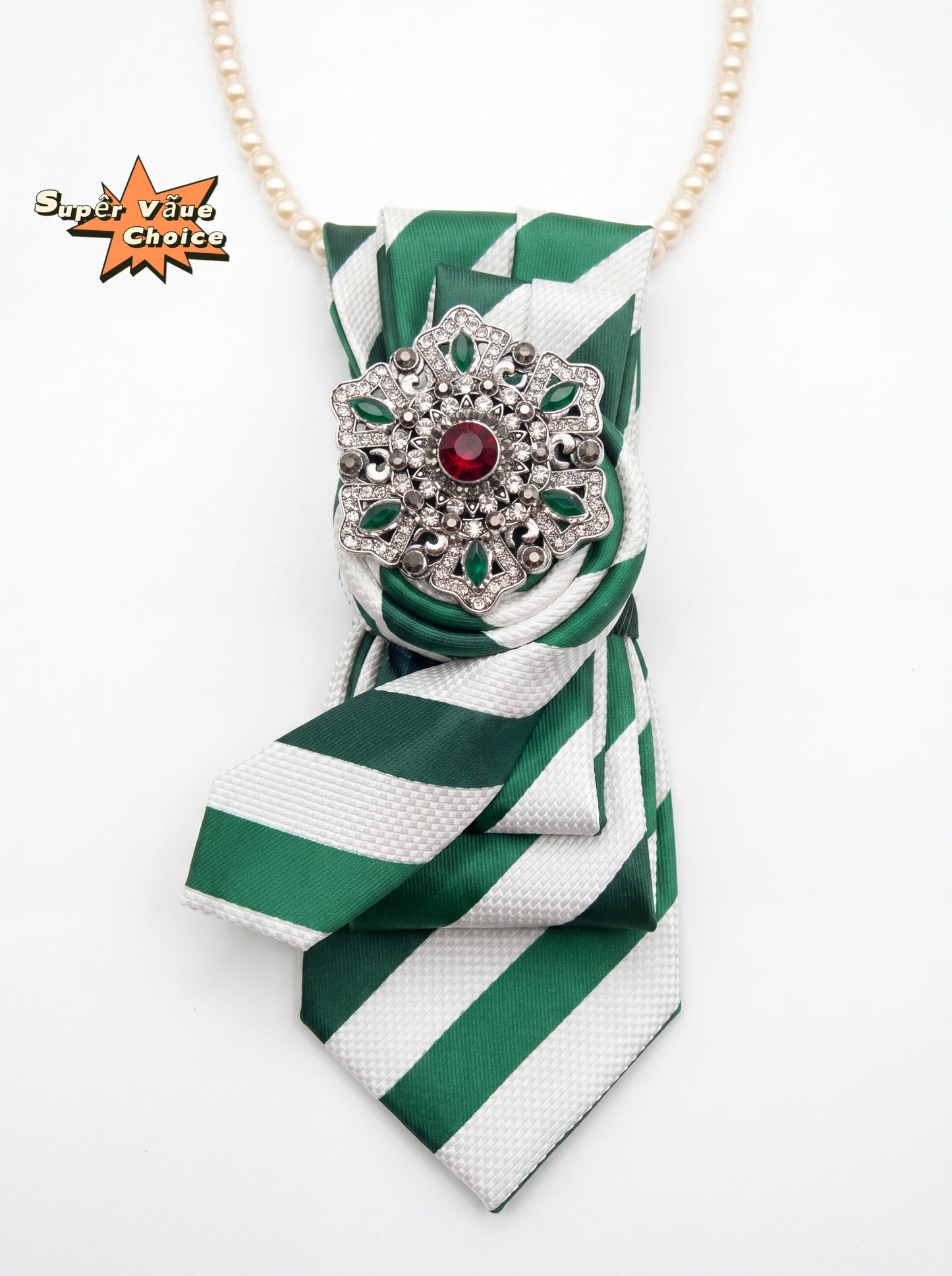 SUPERVALUECHOICE HCSEZA00021 Green and White Striped Tie