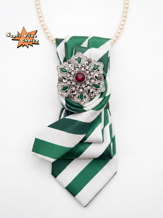 SUPERVALUECHOICE HCSEZA00021 Green and White Striped Tie