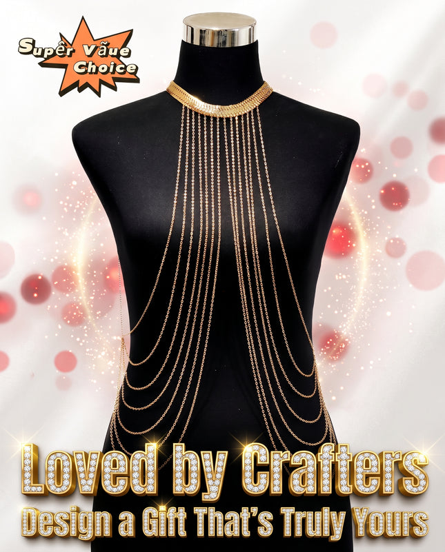 SUPERVALUECHOICE  CHRISTMAS HCSESD00010 Layered Gold Tassels Necklace Fashion Jewelry Belly Waist Bra Boho Hot Bikini Beach Harness Anniversary Festival Gift for Women Lady