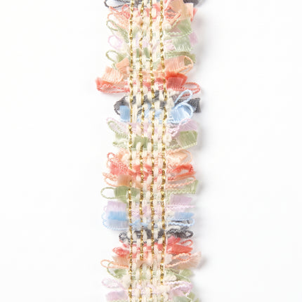 SuperValueChoice HCSEOA00008 Pastel Fringe Tweed Woven Trim Metallic Gold Thread Decorative Ribbon for Dress Hair Accessory DIY Sewing Craft ,0.98in width