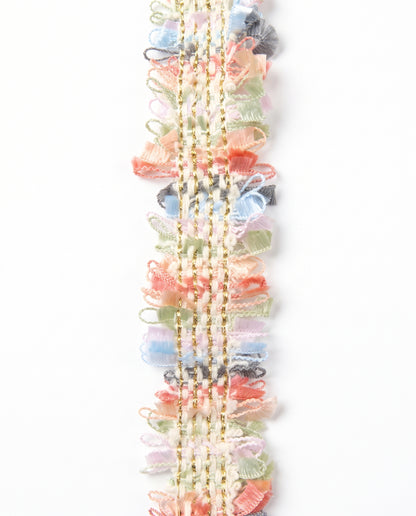 SuperValueChoice HCSEOA00008 Pastel Fringe Tweed Woven Trim Metallic Gold Thread Decorative Ribbon for Dress Hair Accessory DIY Sewing Craft ,0.98in width