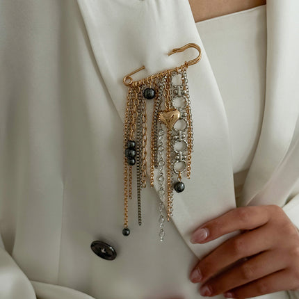 SUPERVALUECHOICE HCSESA00122 New Handmade Beaded Chain Brooch Women Tassel Heart Color-Blocking Pendant Pin Fashion Banquet Jewelry Accessories Gifts