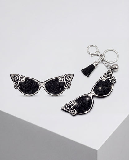 SUPERVALUECHOICE HCSESA00028 Bling Sunglasses Shape Brooch Pin & Keyring with Tassel