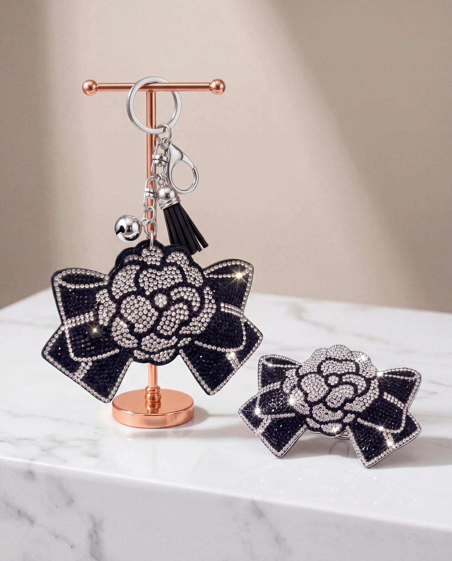 SUPERVALUECHOICE HCSESA00025 Crystal Camellia Bow Keychain & Brooch