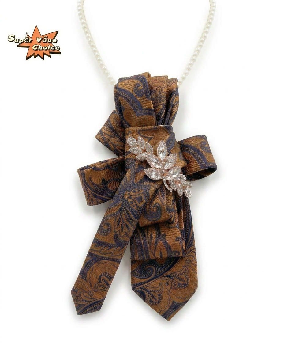 SUPERVALUECHOICE HCSEZA00032 Crystal Leaf Vintage Print Necktie