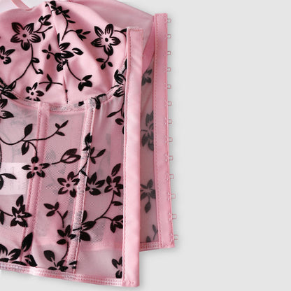 SVCT000088 Sexy corset, velvet lace flower, spicy V-neck fishbone button mini vest