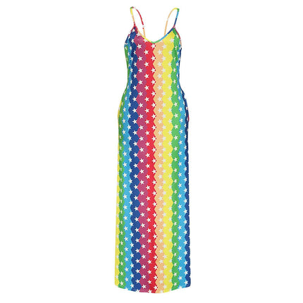 SVCD000036 Casual and fashionable rainbow striped multi-color dress